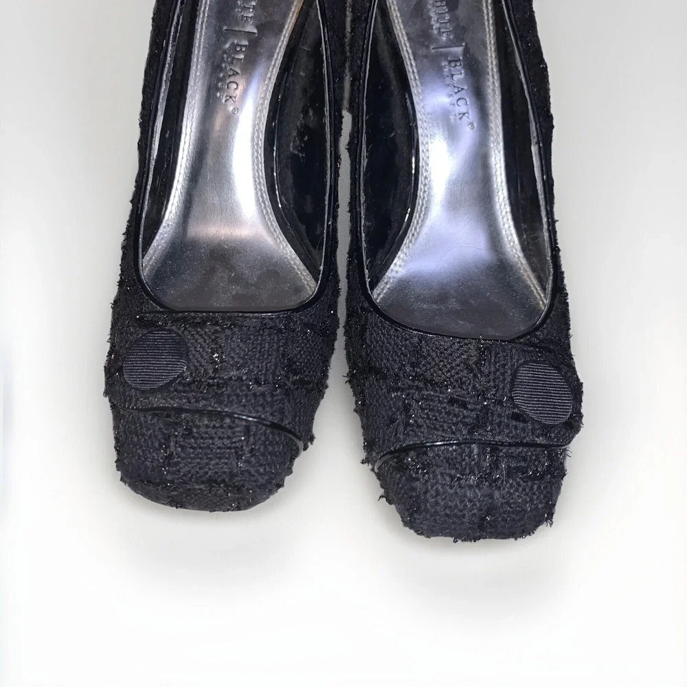 White House Black Market Edison Pumps Womens 8.5 Black Tweed Metallic Heels Glam